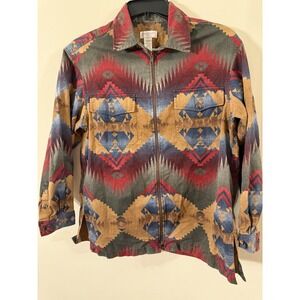 Vintage Jones New York Jacket Mens M Full Zip Southwest Aztec Print Shacket